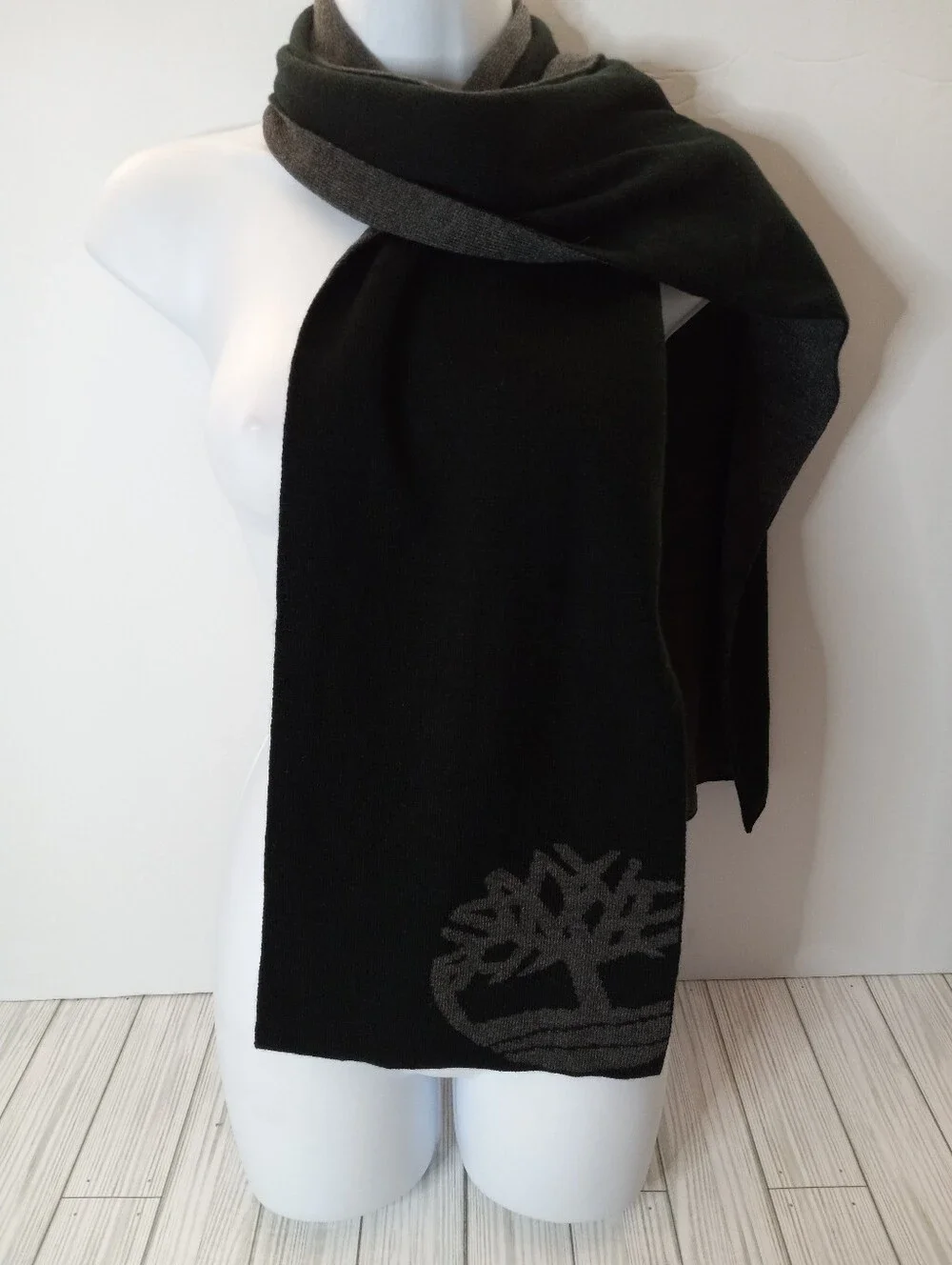 Timberland Large Logo Black & Gray Reversible Scarf